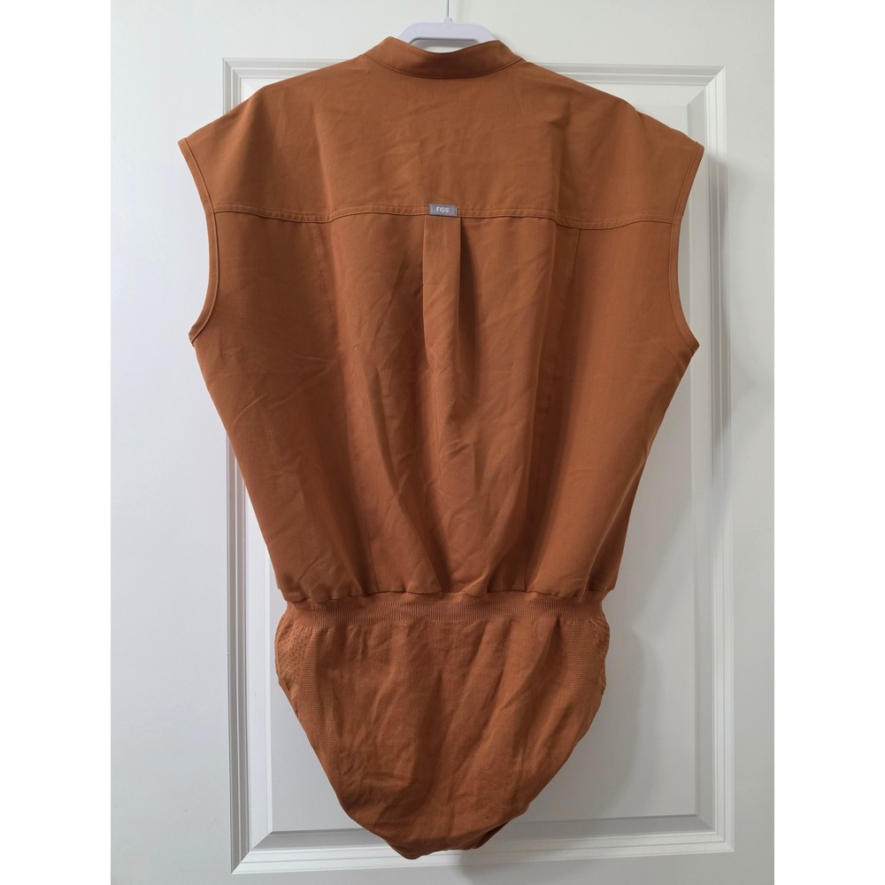 FIGS Rafaela Scrub Bodysuit XL Brown Sleeveless Mandarin Collar Brief New - Picture 5 of 5